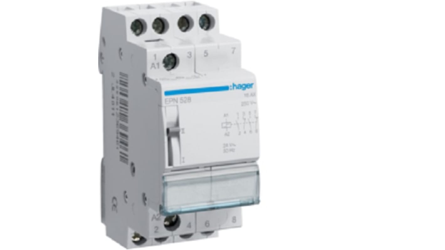 Hager DIN Rail Latching Relay, 24V Coil, DPDT