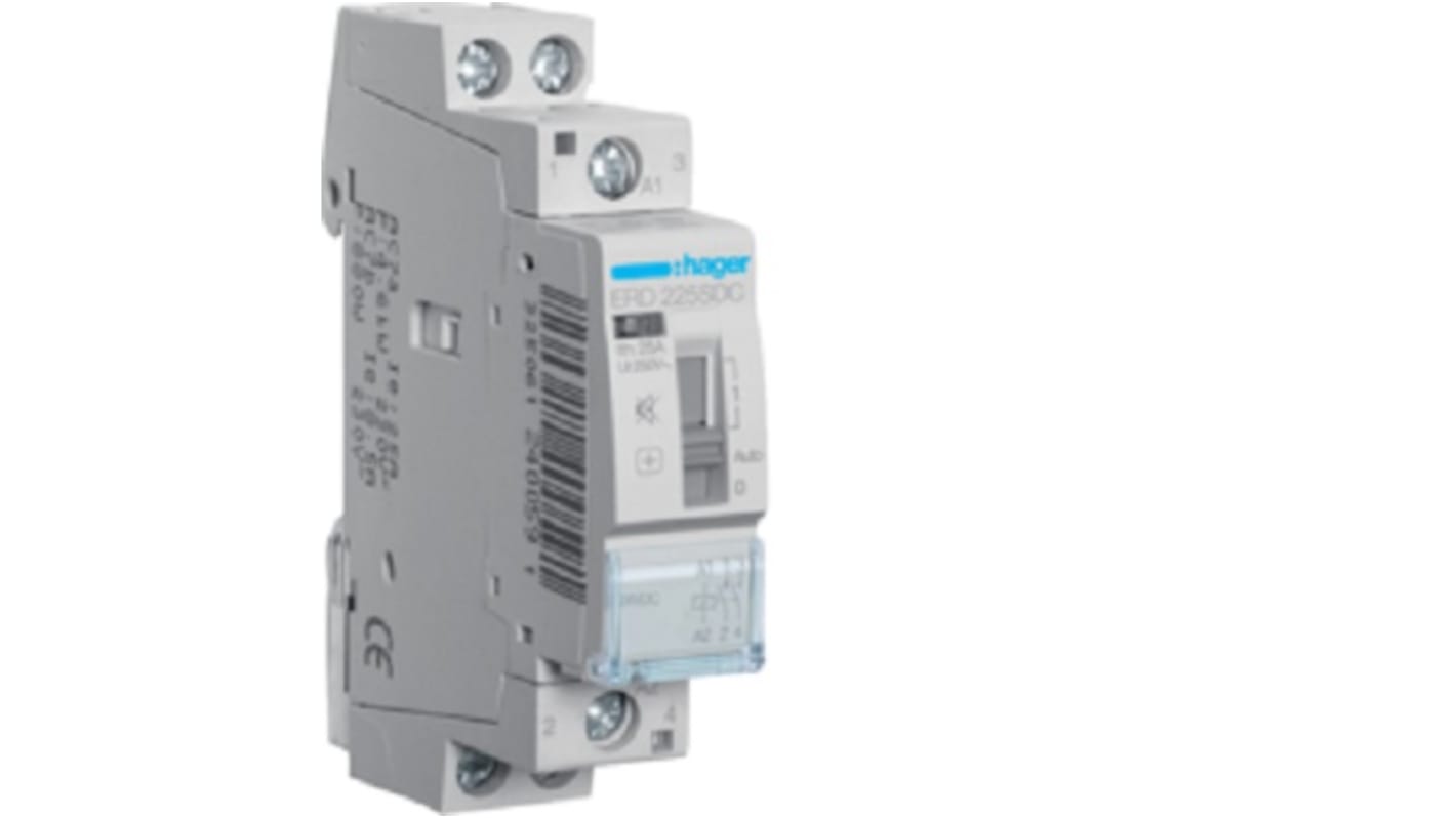 Contattore Controllo del carico Hager, serie ERD, 2 poli, 2NO, 25 A, 4,6 kW, bobina 24 V