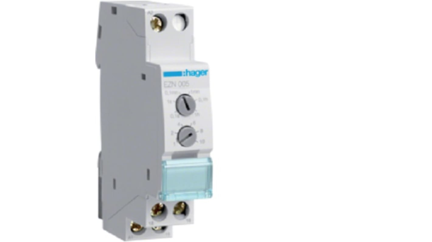 Hager DIN Rail Mount Timer Relay, 12/230V, 1-Contact, 0.1 → 10h36000s, SPDT