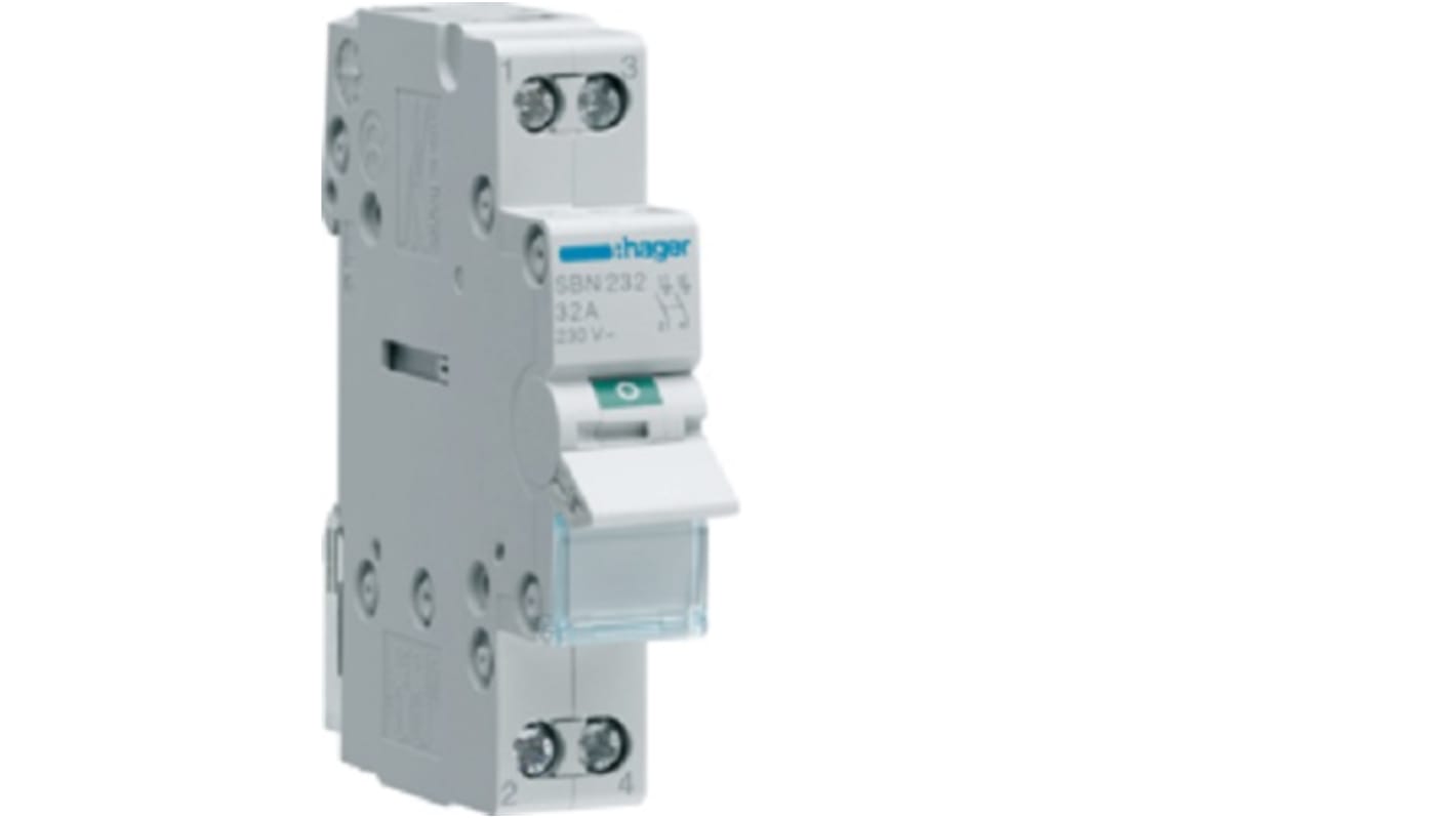 Hager SBN Series Modular Switch, (On)-Off, DIN Rail, NC/NO, 440V, IP20