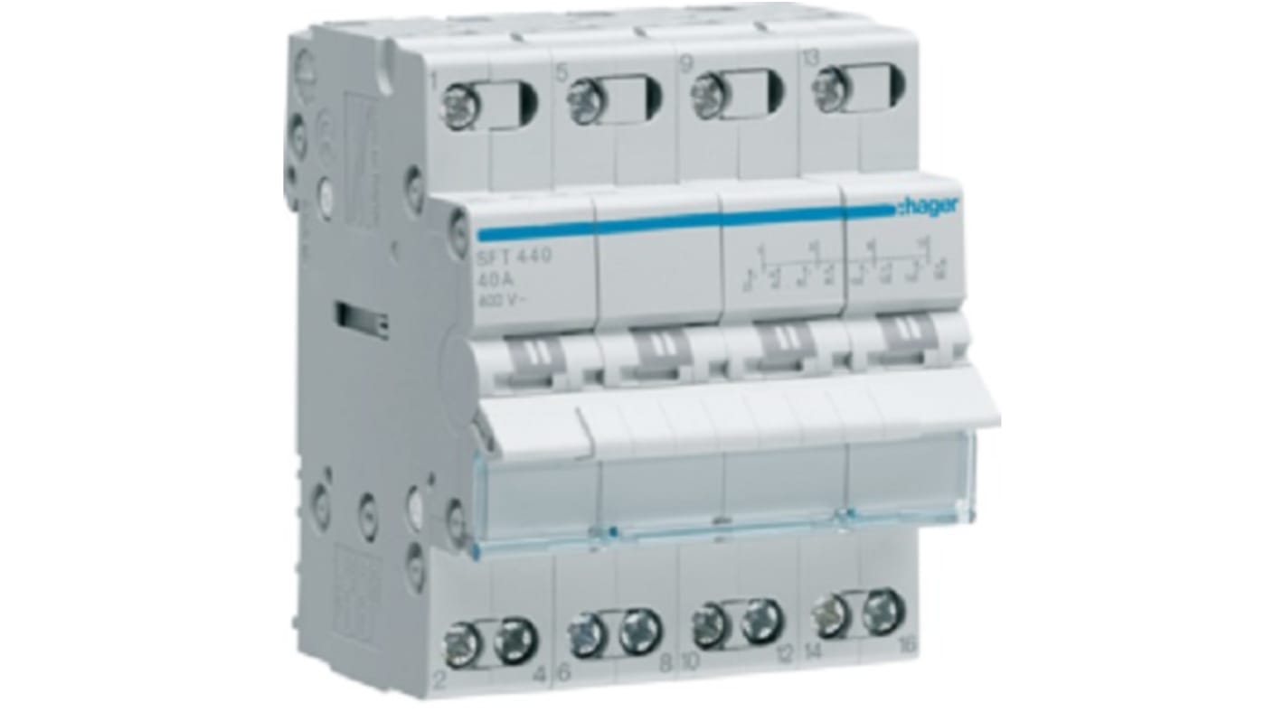 Hager SBN Series Modular Switch, Changeover, DIN Rail, 4P3T, 440V, IP20