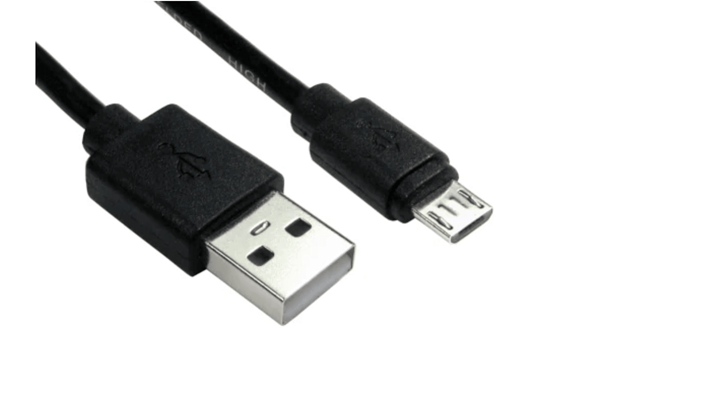 Cable USB 2.0 RS PRO, con A. USB A Macho, con B. Mini USB B Macho, long. 3m, color Negro