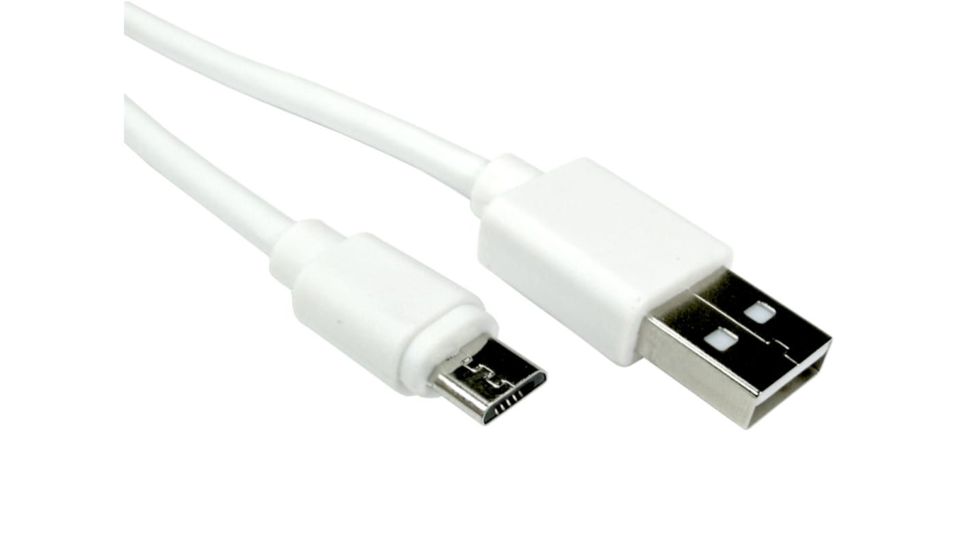 Câble USB RS PRO USB A vers Micro-USB B, 150mm, Blanc