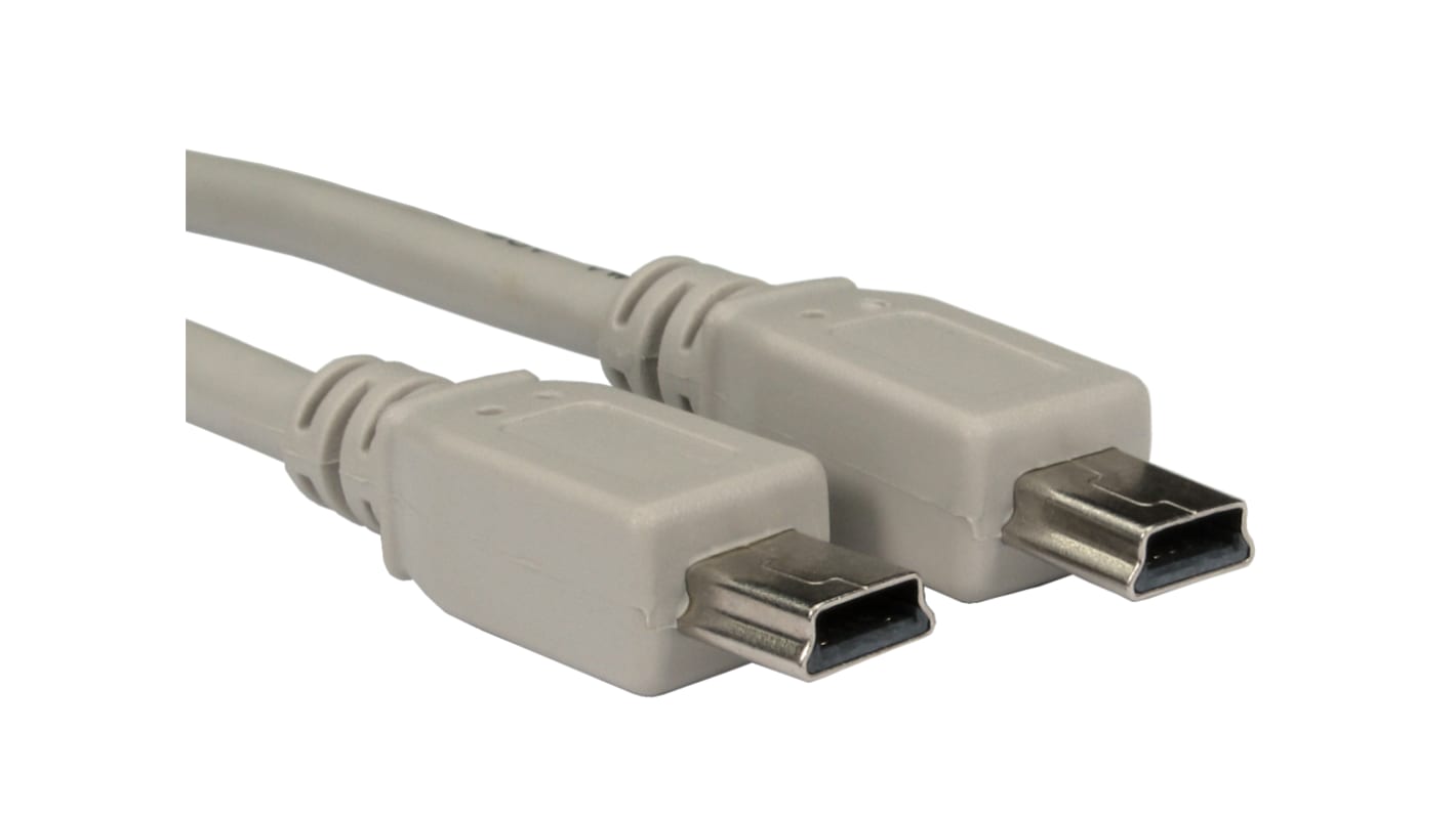 Cable USB 2.0 RS PRO, con A. Mini USB A Macho, con B. Mini USB A Macho, long. 1m, color Beige