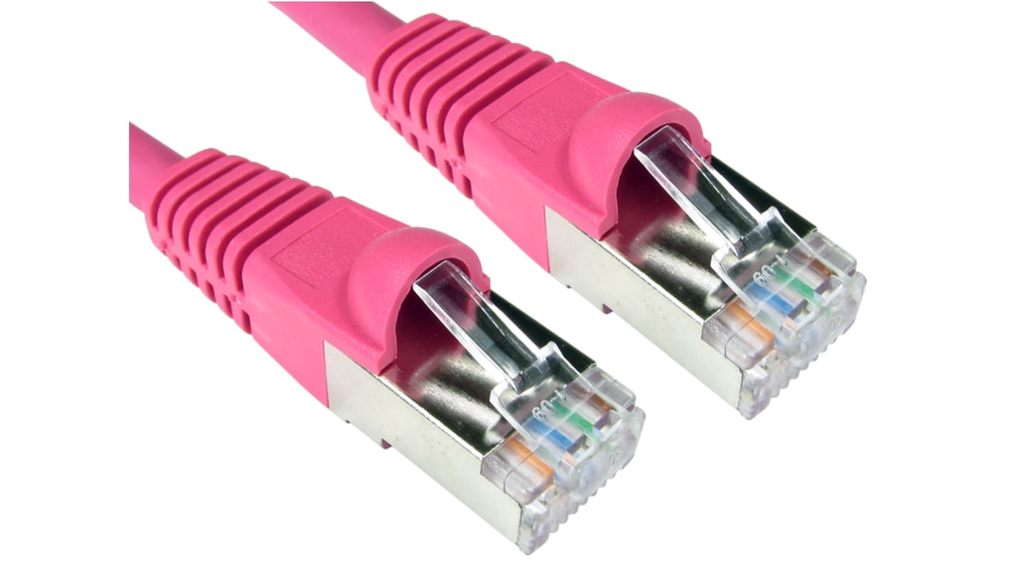 RS PRO Cat6a Straight Male RJ45 to Straight Male RJ45 Ethernet Cable, S/FTP, Pink LSZH Sheath, 250mm, Low Smoke Zero