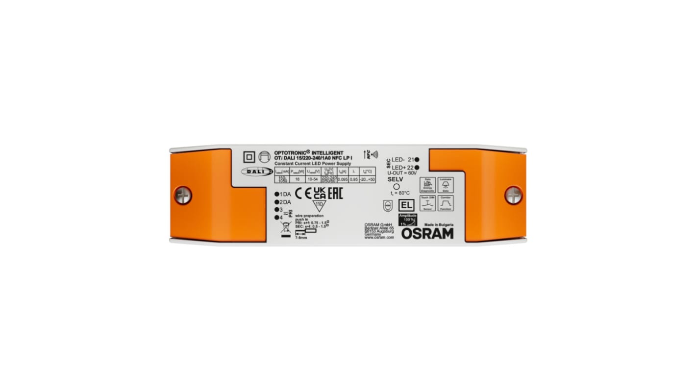 Osram LED Driver, 10 → 54V Output, 18W Output, 150 → 1050mA Output, Constant Current Dimmable