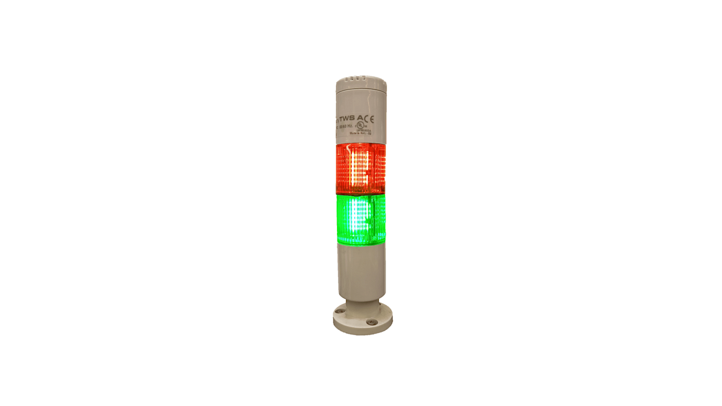 Torretta di segnalazione Sirena, 24 V, LED, 2 elementi, lenti , lenti Verde, Rosso, con Cicalino
