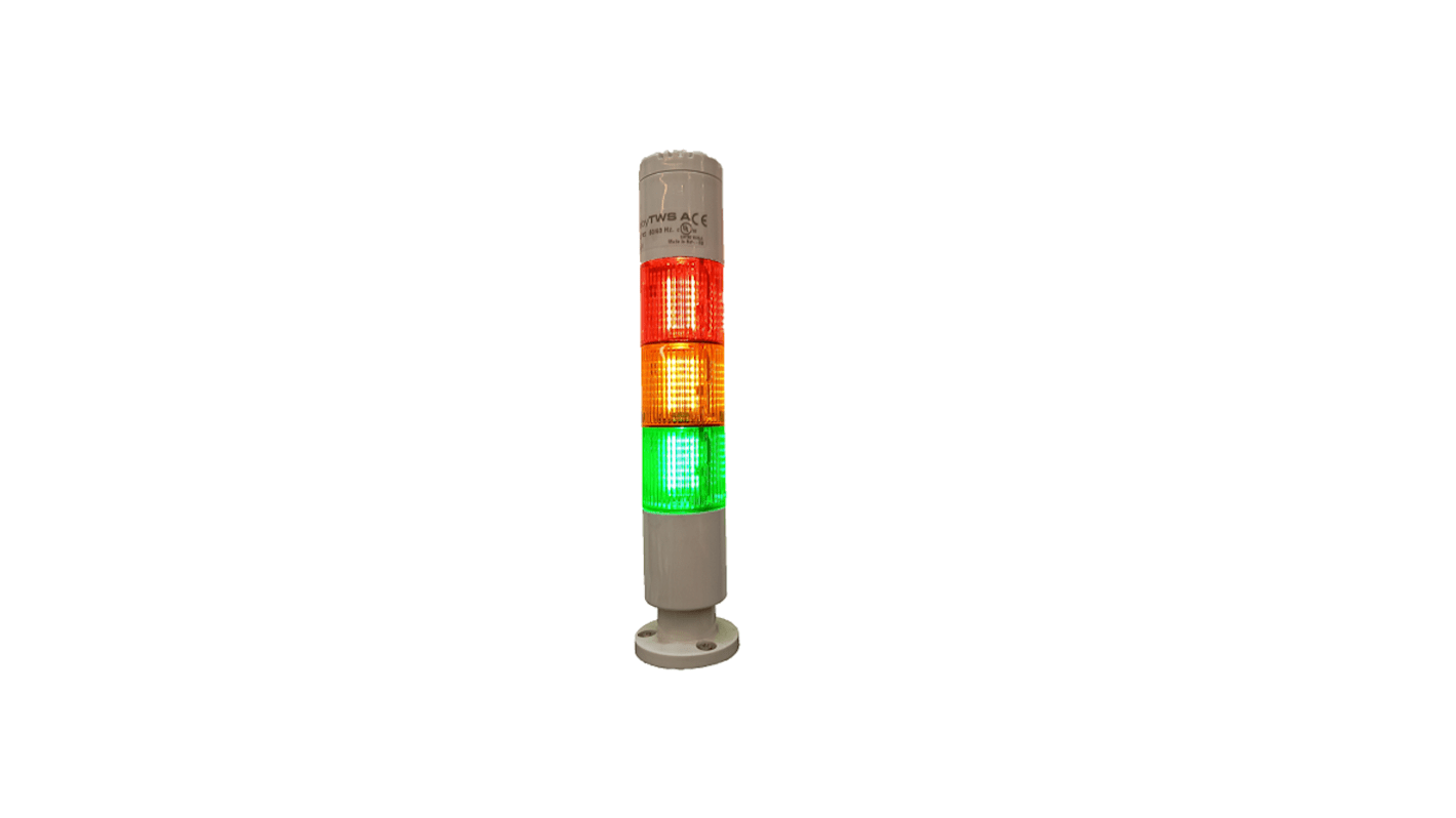 Torretta di segnalazione Sirena, 24 V, LED, 3 elementi, lenti , lenti Ambra, Verde, Rosso, con Cicalino