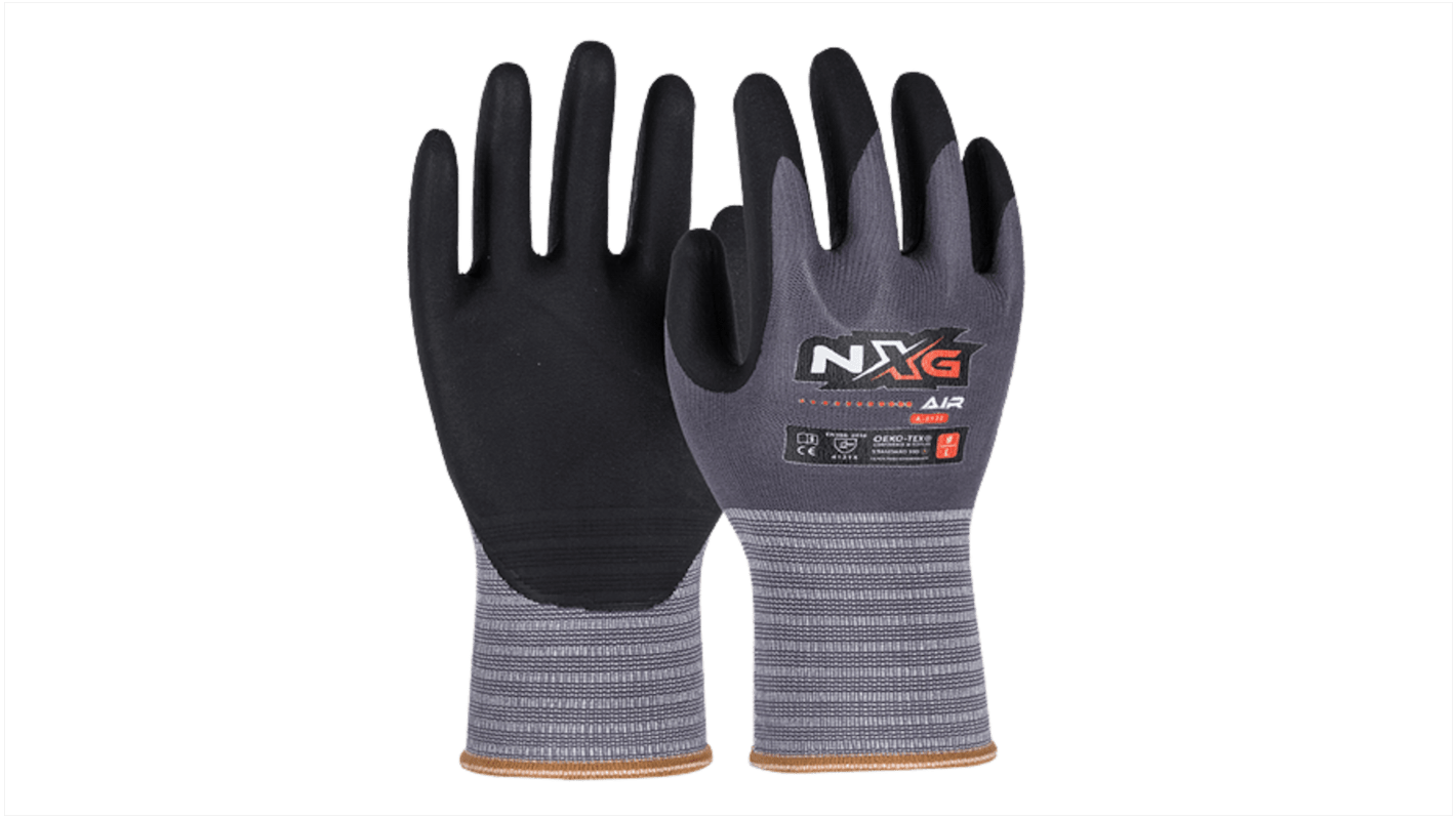 NXG Air Black Nitrile, Nylon, Spandex Abrasion Resistant, Cut Resistant, Tear Resistant Work Gloves, Size 6, Nitrile