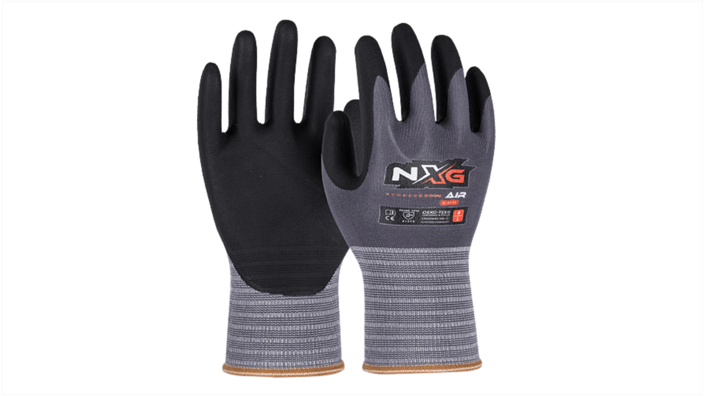 NXG Air Black Nitrile, Nylon, Spandex Abrasion Resistant, Cut Resistant, Tear Resistant Work Gloves, Size 9, Large,