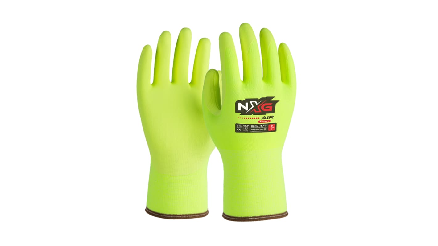 NXG Air Yellow Nitrile, Nylon, Spandex Abrasion Resistant, Cut Resistant, Tear Resistant Work Gloves, Size 7, Small,