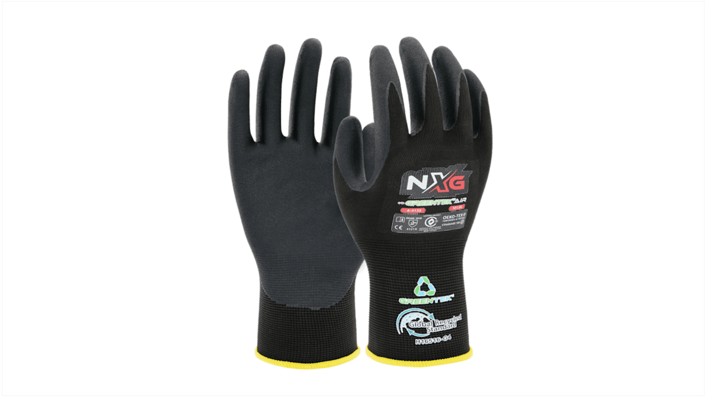 NXG GreenTek™ Air Black Nitrile, Polyester Breathable Work Gloves, Size 7, Small, Nitrile Coating