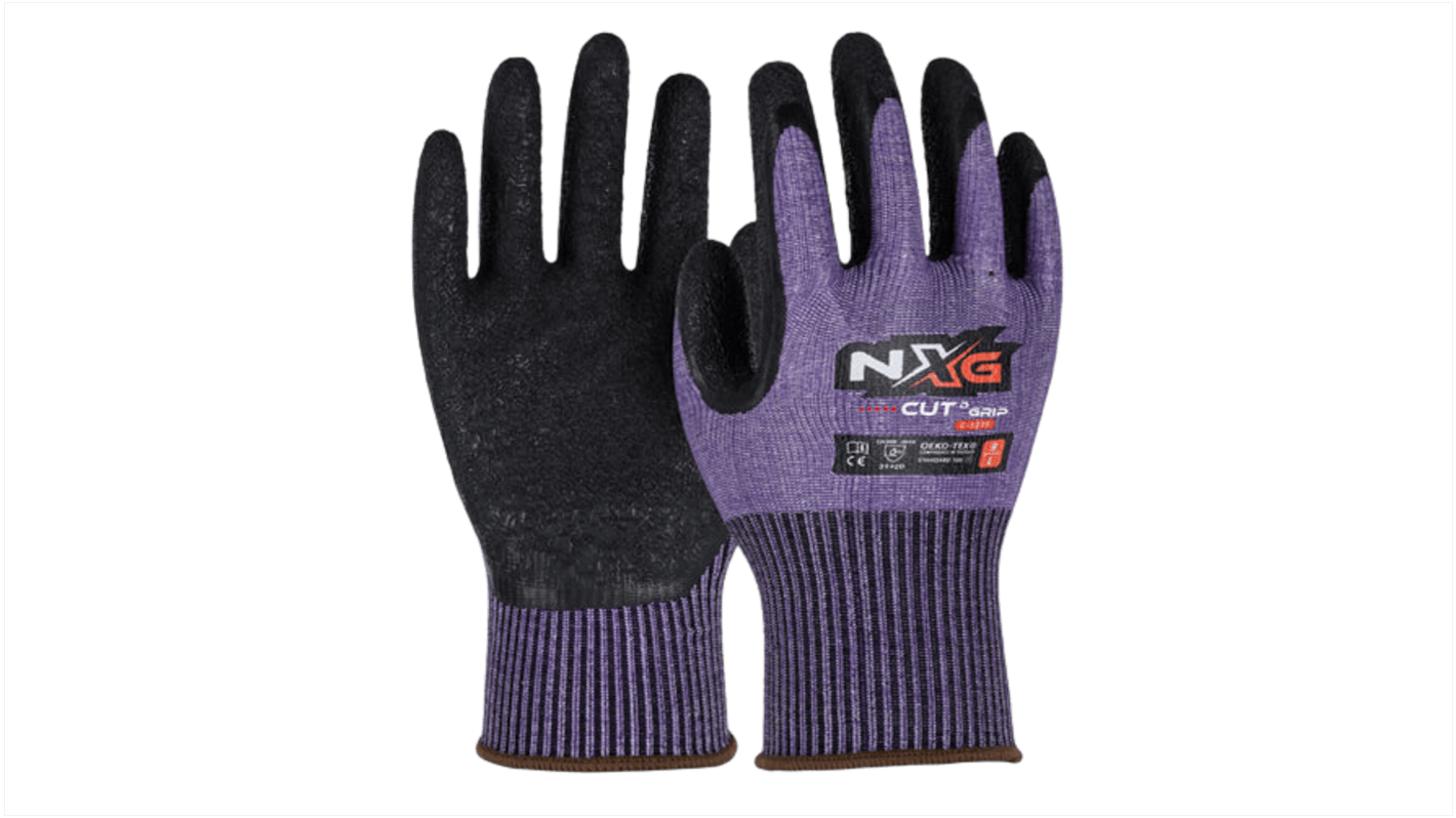 NXG Cut D Grip Purple Glass Fiber, HPPE, Latex, Polyester, Spandex, Steel Cut Resistant Work Gloves, Size 8, Latex