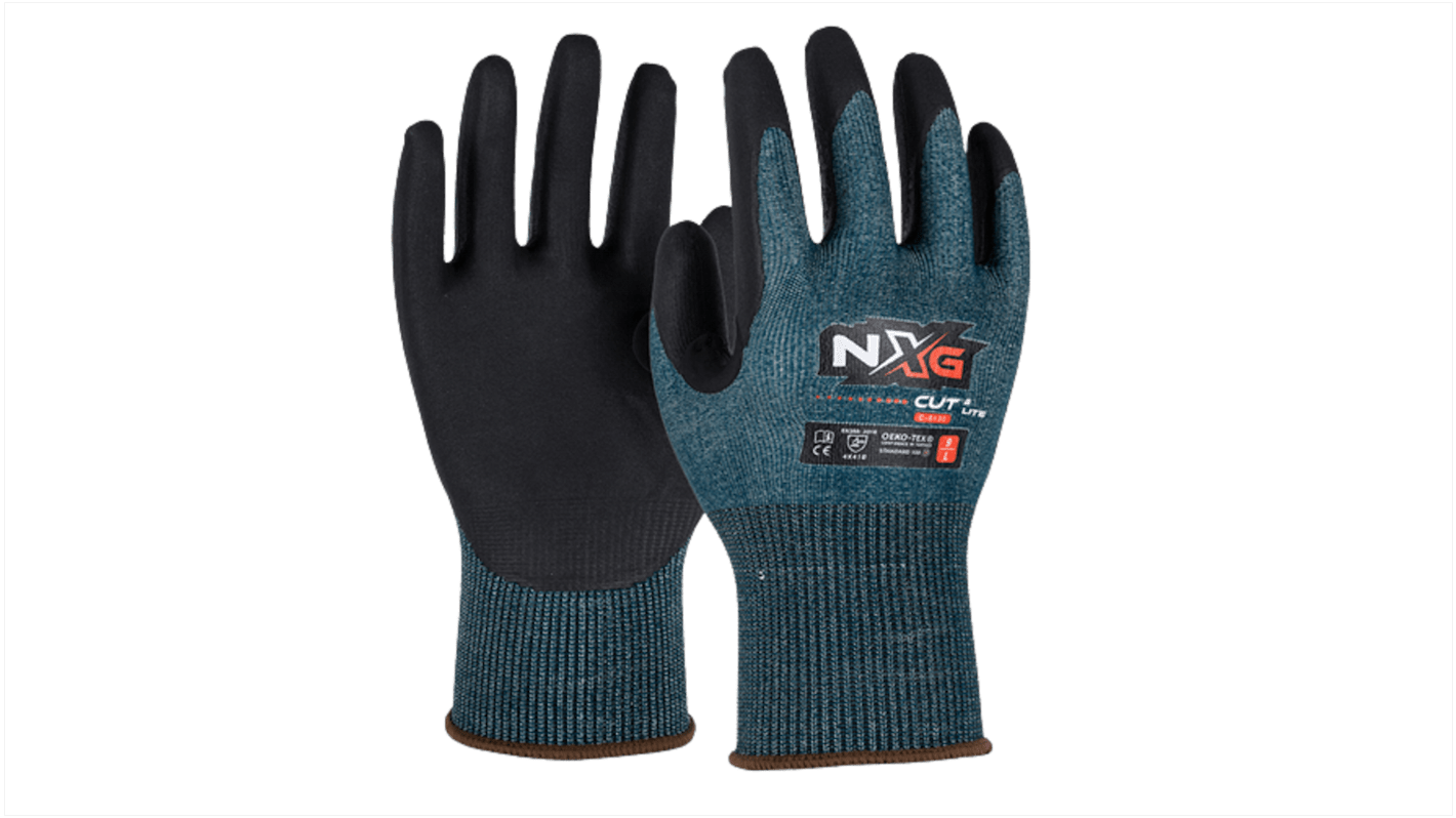 NXG Cut B Lite Black Glass Fiber, HPPE, Nitrile, Nylon, Polyester, Spandex Cut Resistant Work Gloves, Size 7, Small,
