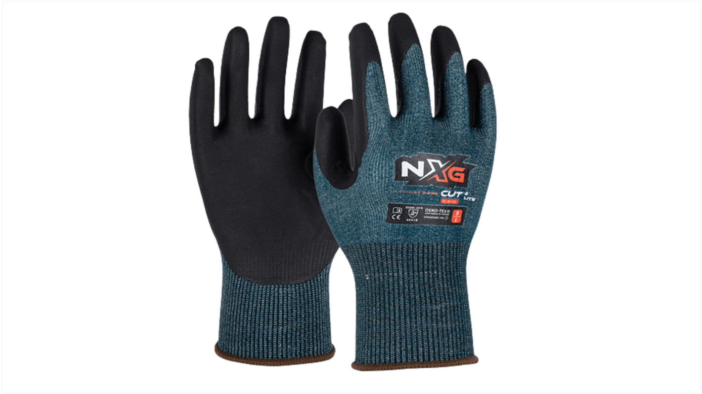 NXG Cut B Lite Black Glass Fiber, HPPE, Nitrile, Nylon, Polyester, Spandex Cut Resistant Work Gloves, Size 7, Nitrile