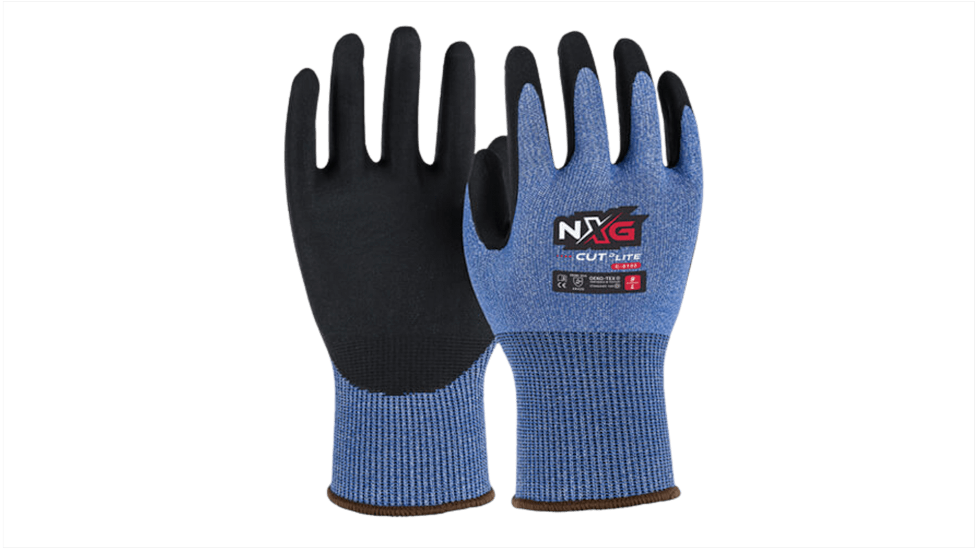 NXG Cut D Lite Black HPPE, Nitrile, Nylon, Spandex Cut Resistant Work Gloves, Size 6, XS, Nitrile Coating