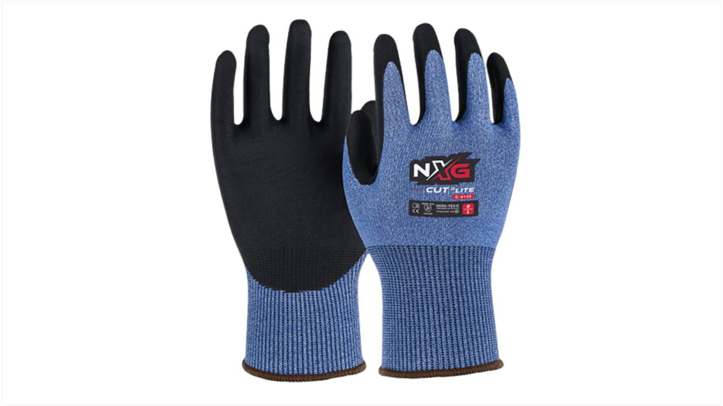 NXG Cut D Lite Black HPPE, Nitrile, Nylon, Spandex Cut Resistant Work Gloves, Size 8, Medium, Nitrile Coating