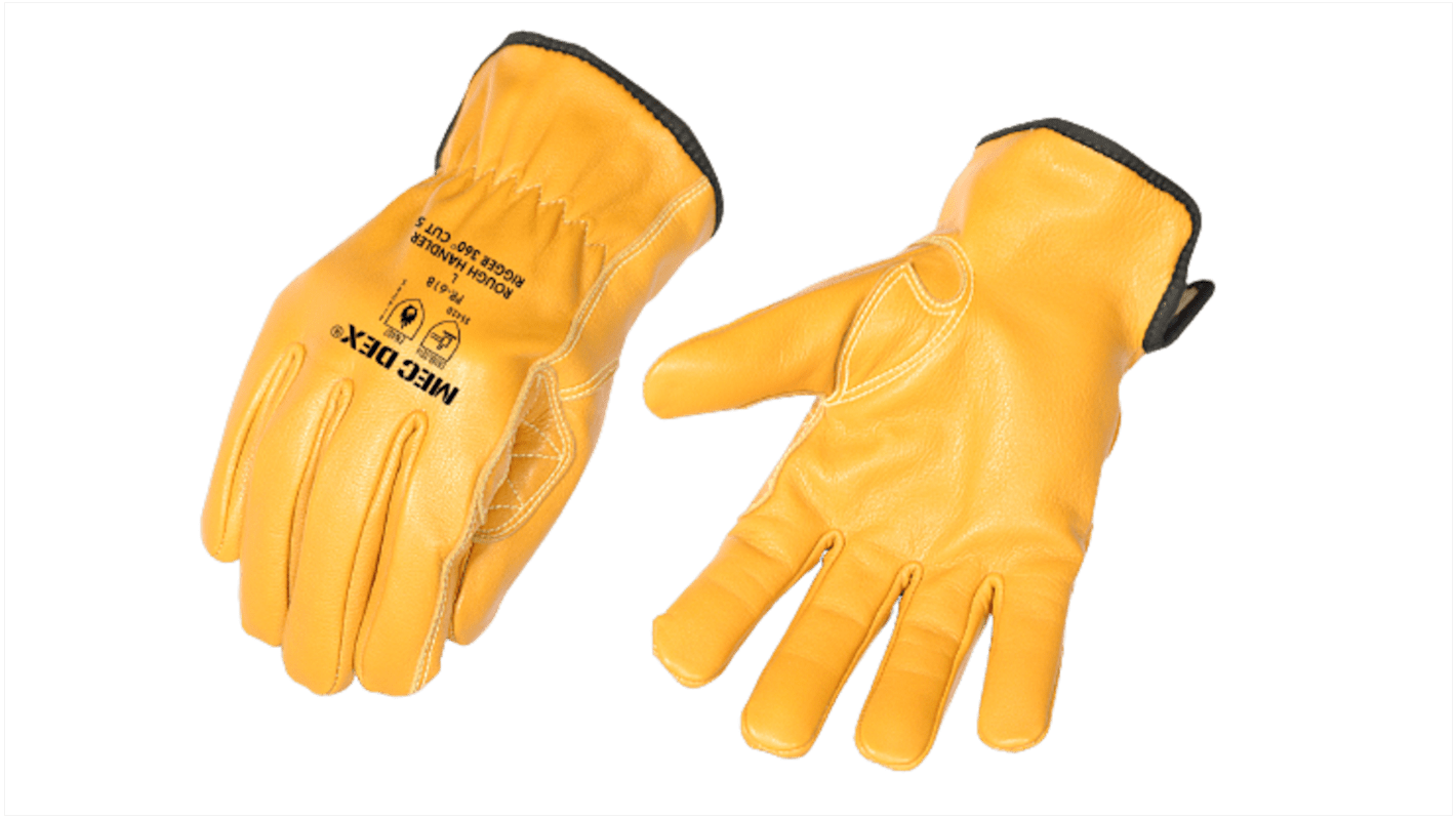 Mecdex Rough Handler Rigger 360 Cut F Orange HPPE, Kevlar, Leather, Nylon, Polyester, Rubber Cut Resistant Work Gloves,