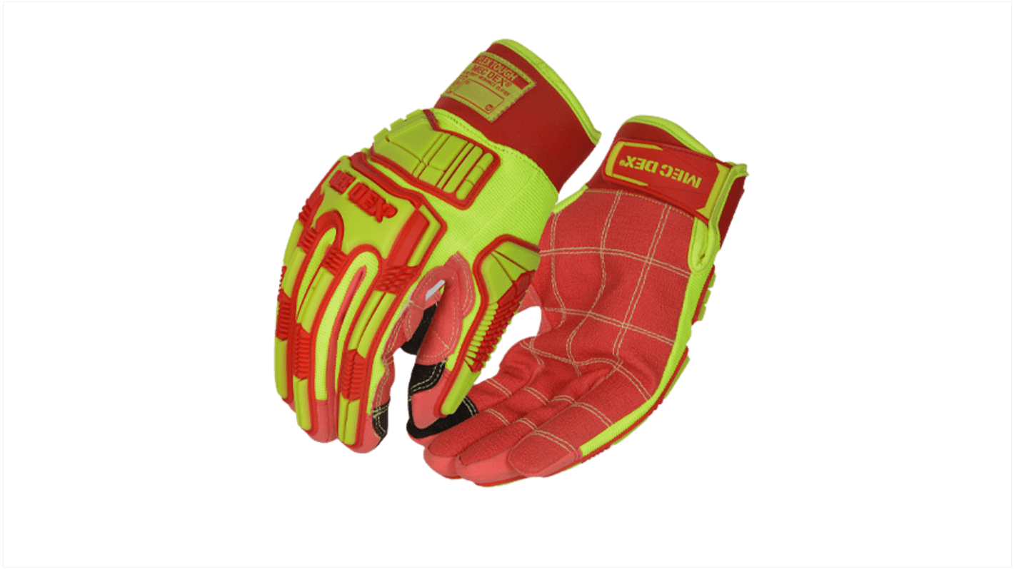 Mecdex Flex Tough Cut F Red, Yellow Glass Fiber, Kevlar, Nylon, Polyester, Polyurethane, PVC Cut Resistant Work Gloves,