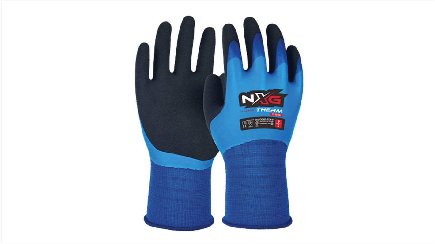 NXG Therm Grip Black, Blue Latex Abrasion Resistant, Thermal Work Gloves, Size 7, Small, Latex Coating