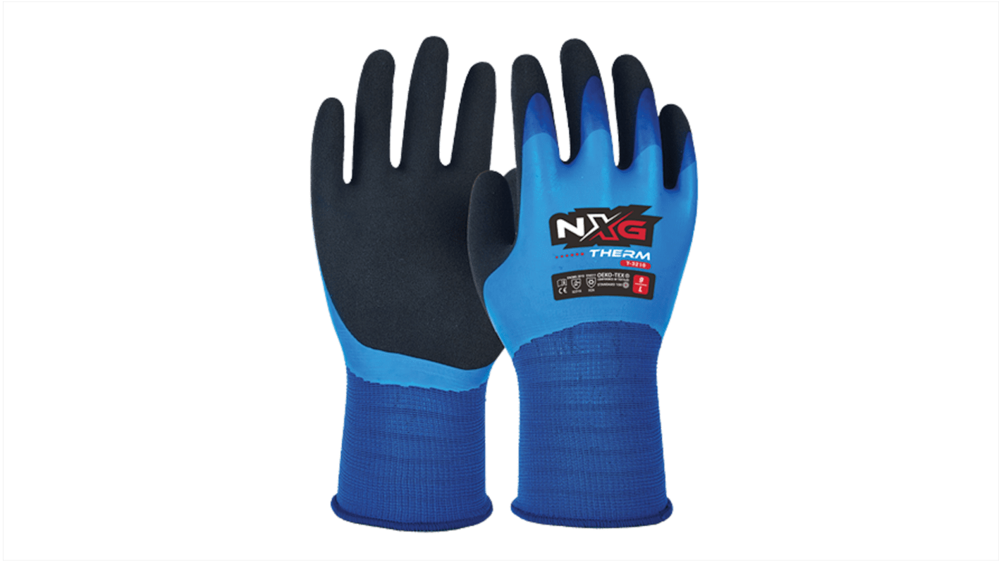 NXG Therm Grip Black, Blue Latex Abrasion Resistant, Thermal Work Gloves, Size 8, Latex Coating