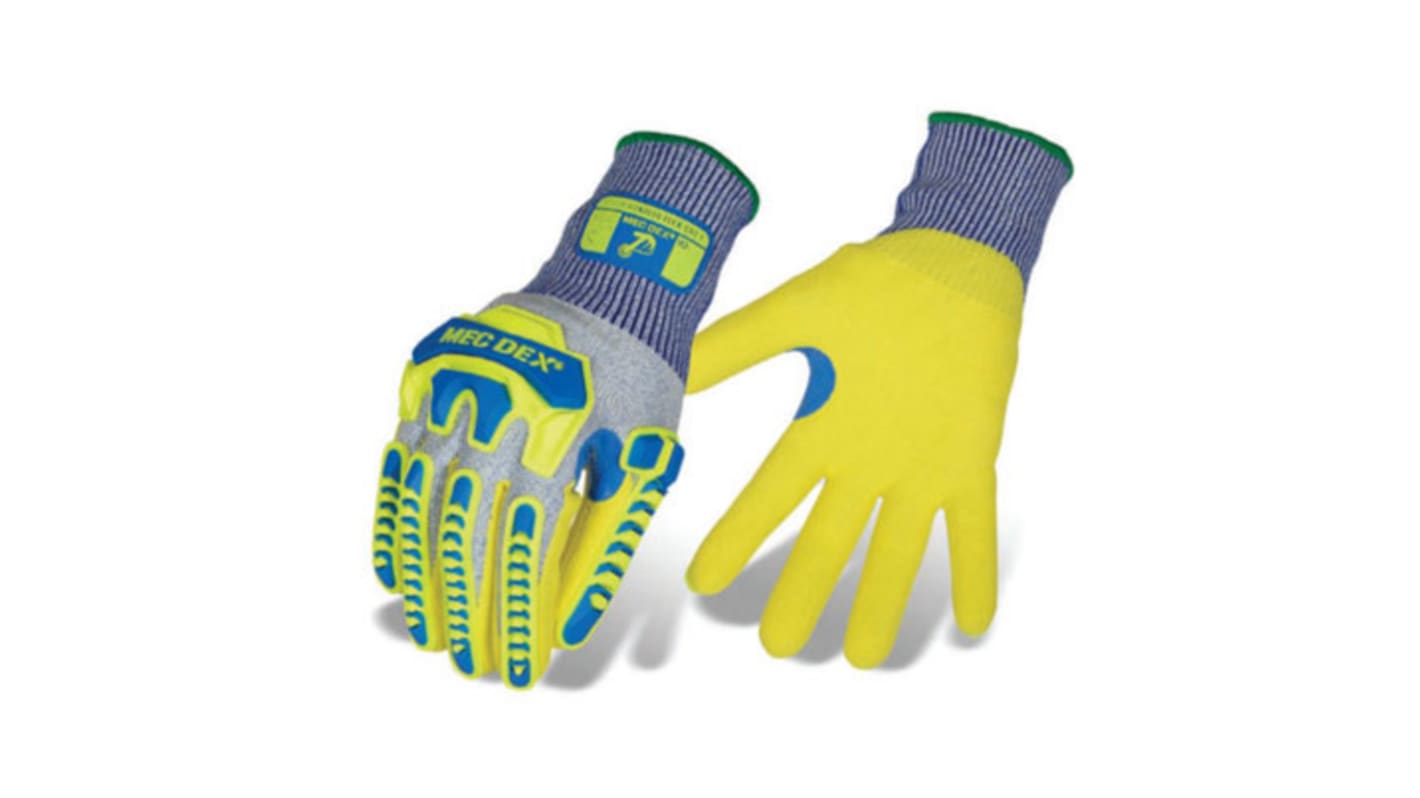 Mecdex Rough Handler Flex Cut F Blue, Yellow HPPE, Nitrile, Nylon, Polyester, PVC, Steel Cut Resistant Work Gloves,