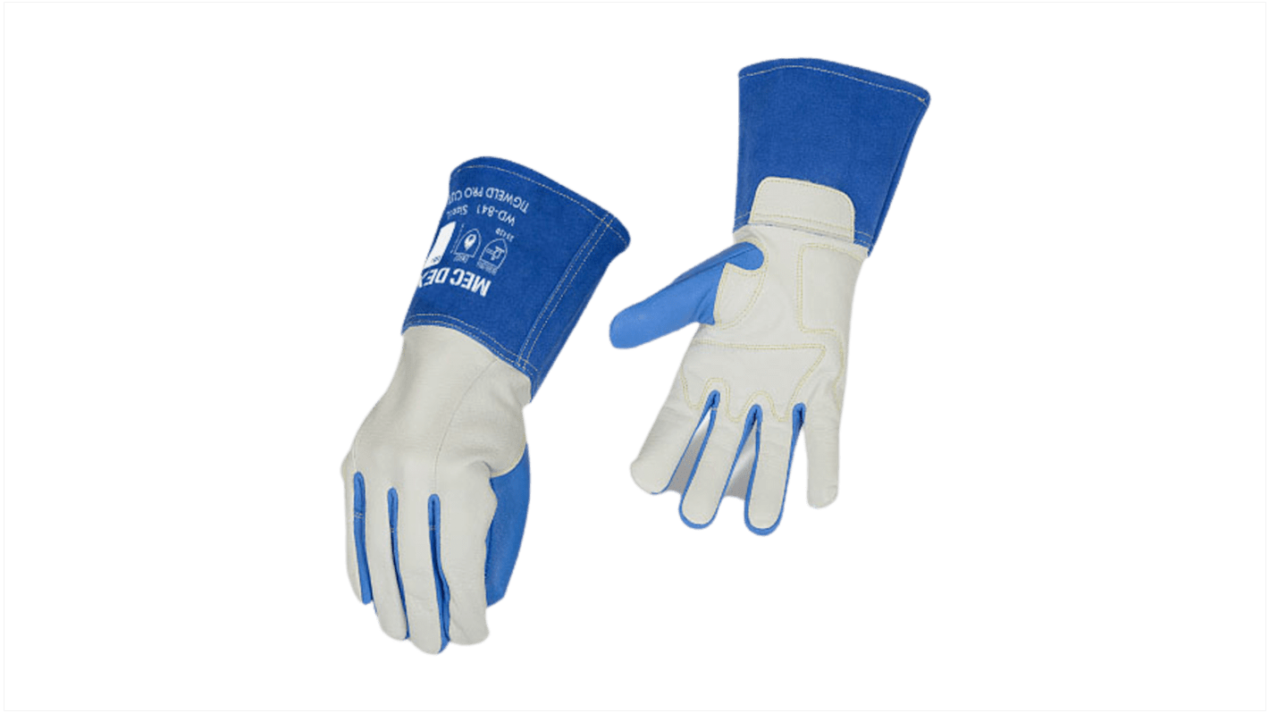 Mecdex TigWeld Pro Cut D Blue, White Glass Fiber, Kevlar, Leather Cut Resistant Work Gloves, Size 12, Leather Coating