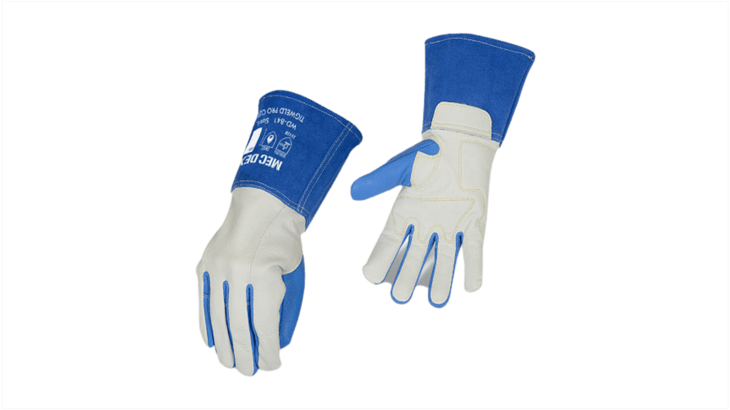 Mecdex TigWeld Pro Cut D Blue, White Glass Fiber, Kevlar, Leather Cut Resistant Work Gloves, Size 10, XL, Leather