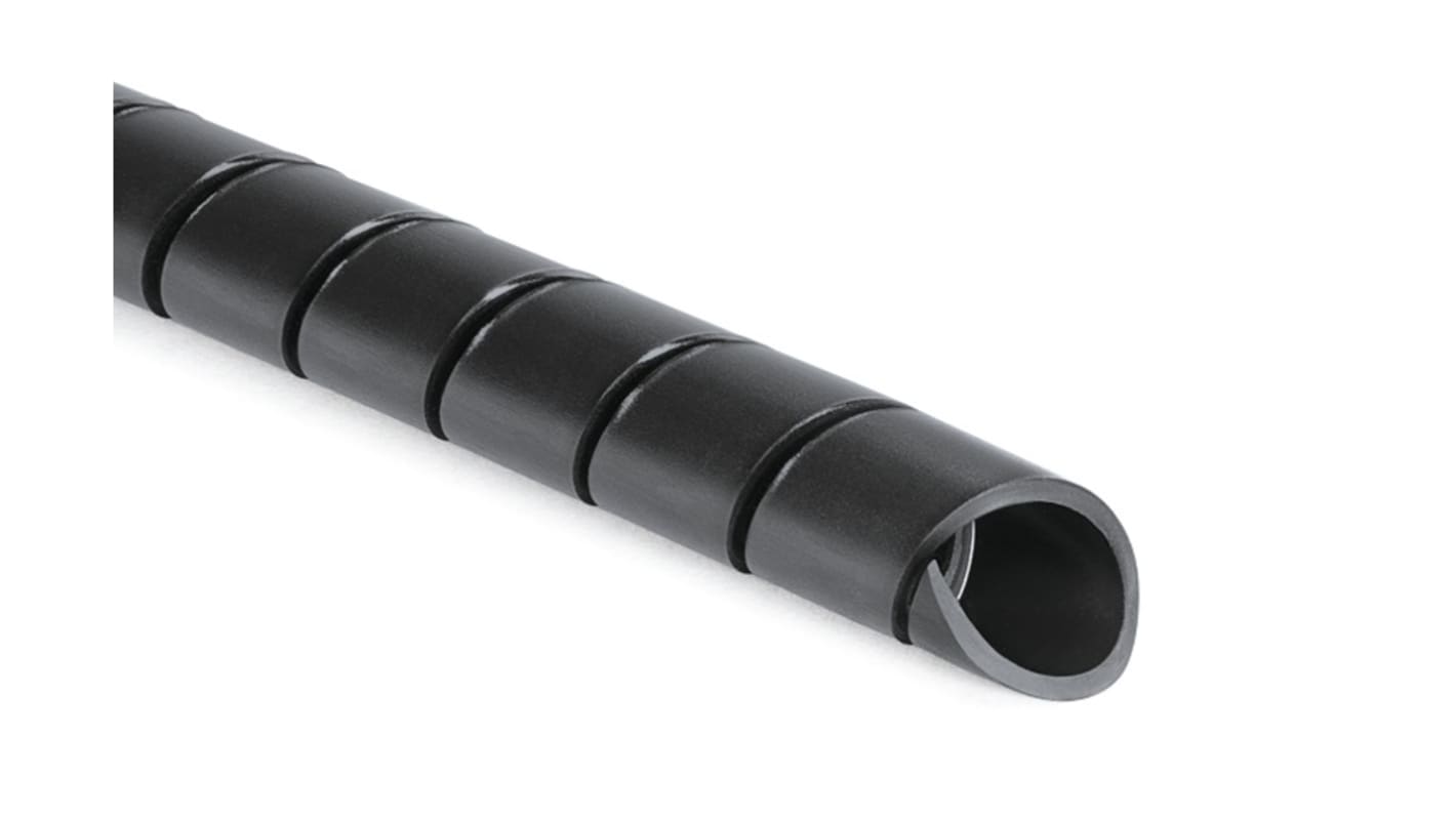 HellermannTyton SBPE Spiral-Kabelschutzschlauch PE Schwarz, für Kabel-Ø 7.5mm bis 40mm, Länge 5m Halogenfrei