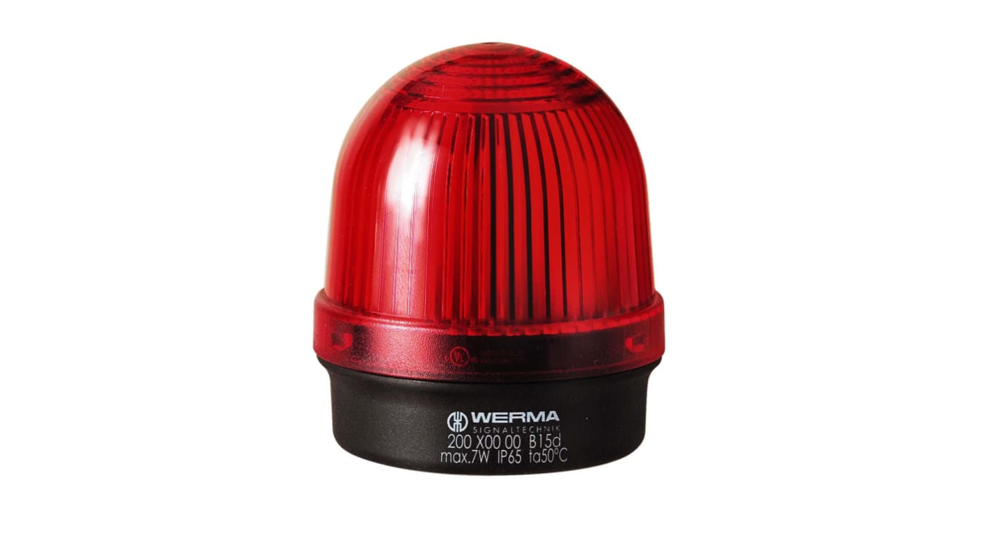 Werma 200 Series Red Continuous lighting Beacon, 12 → 230 V, Base Mount, Filament Bulb, IP65