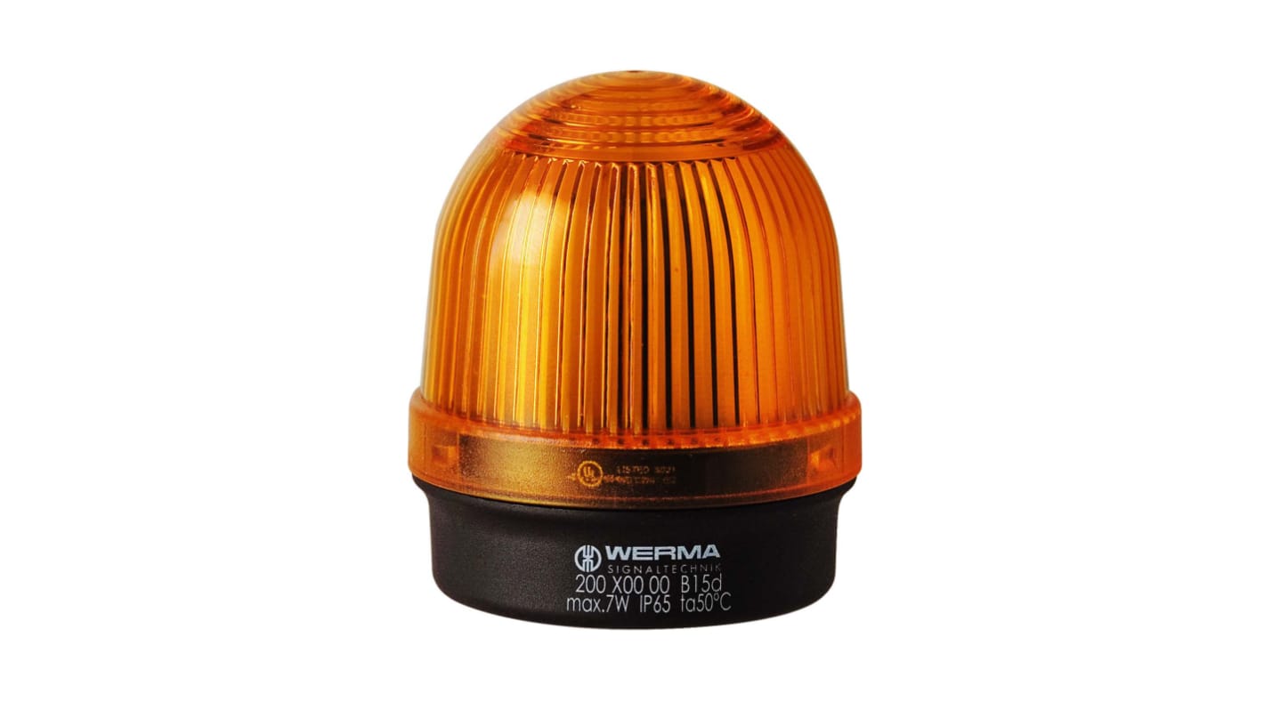 Werma 200 Series Yellow Continuous lighting Beacon, 12 → 230 V, Base Mount, Filament Bulb, IP65