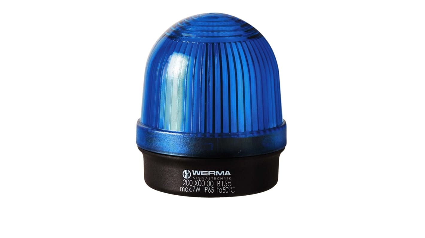 Indicador luminoso Werma serie 200, efecto Luz continua, Incandescente, Azul, alim. 12 → 230 V