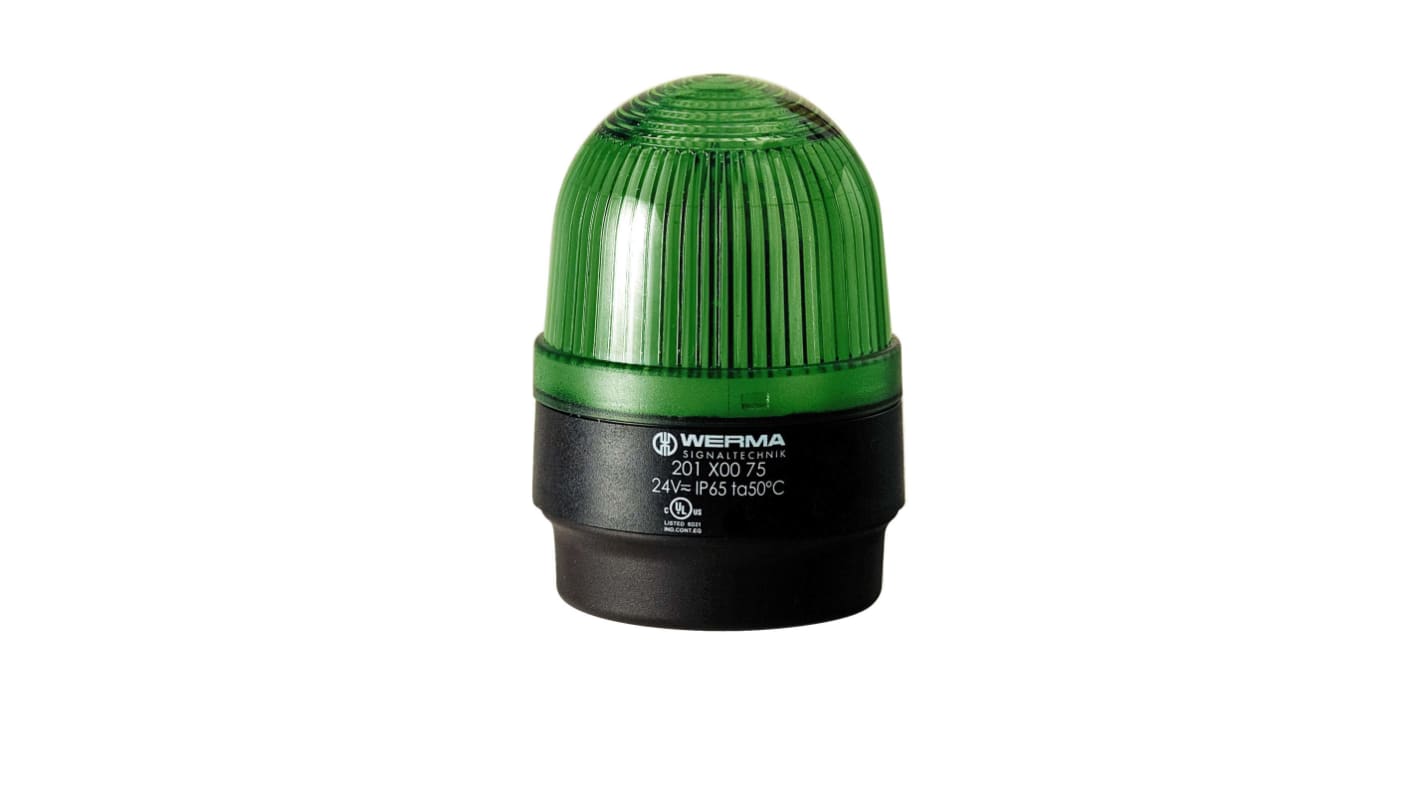 Werma 202 Series Green Flashing Beacon, 24 V, Base Mount, Xenon Bulb