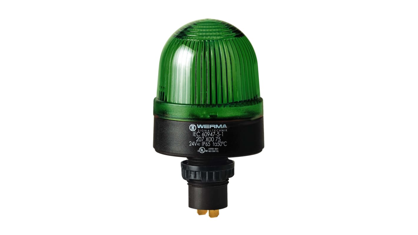 Werma 207 Series Green Continuous lighting Beacon, 115 V, Built-in Mounting, LED Bulb