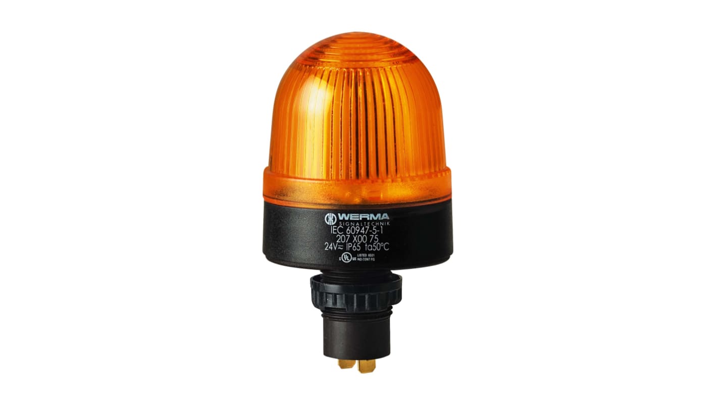 Werma 207 Series Yellow Continuous lighting Beacon, 230 V, Built-in Mounting, LED Bulb