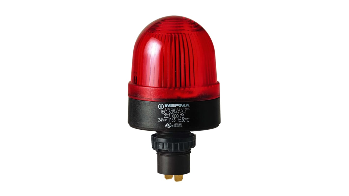 Werma 208 Series Red Flashing Beacon, 115 V, Built-in Mounting, Xenon Bulb