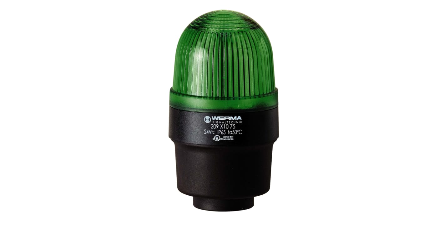 Werma 209 Series Green Continuous lighting Beacon, 24 V, Tube Mounting, LED Bulb