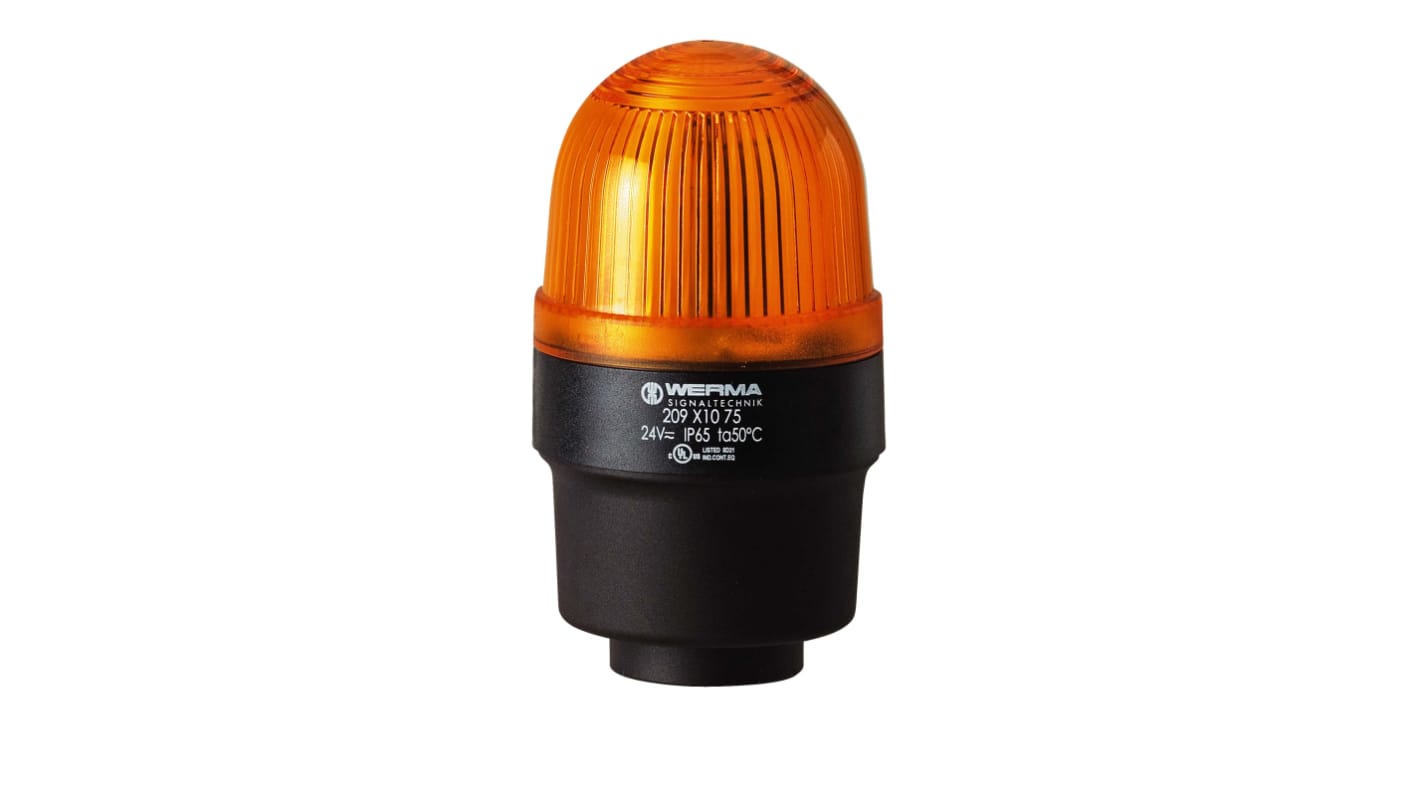 Werma 209 Series Yellow Continuous lighting Beacon, 24 V, Tube Mounting, LED Bulb
