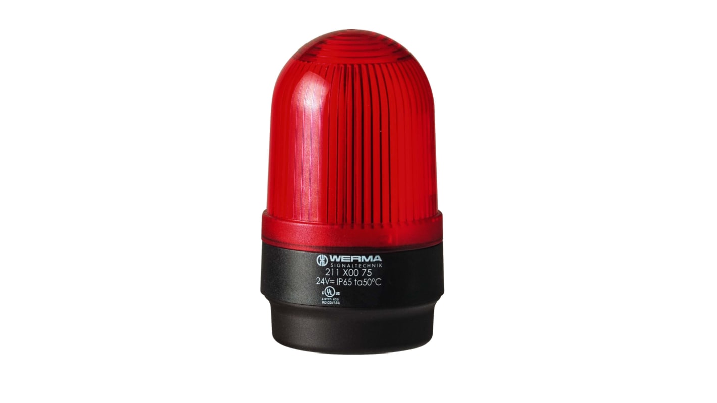 Werma 211 Series Red Continuous lighting Beacon, 115 V, Base Mount, LED Bulb