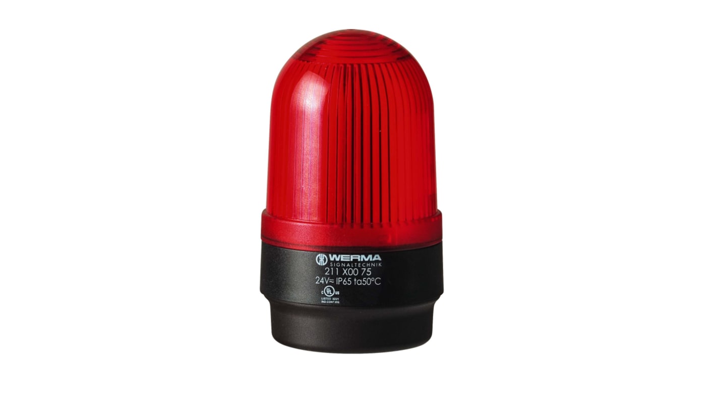 Werma 211 Series Red Continuous lighting Beacon, 230 V, Base Mount, LED Bulb