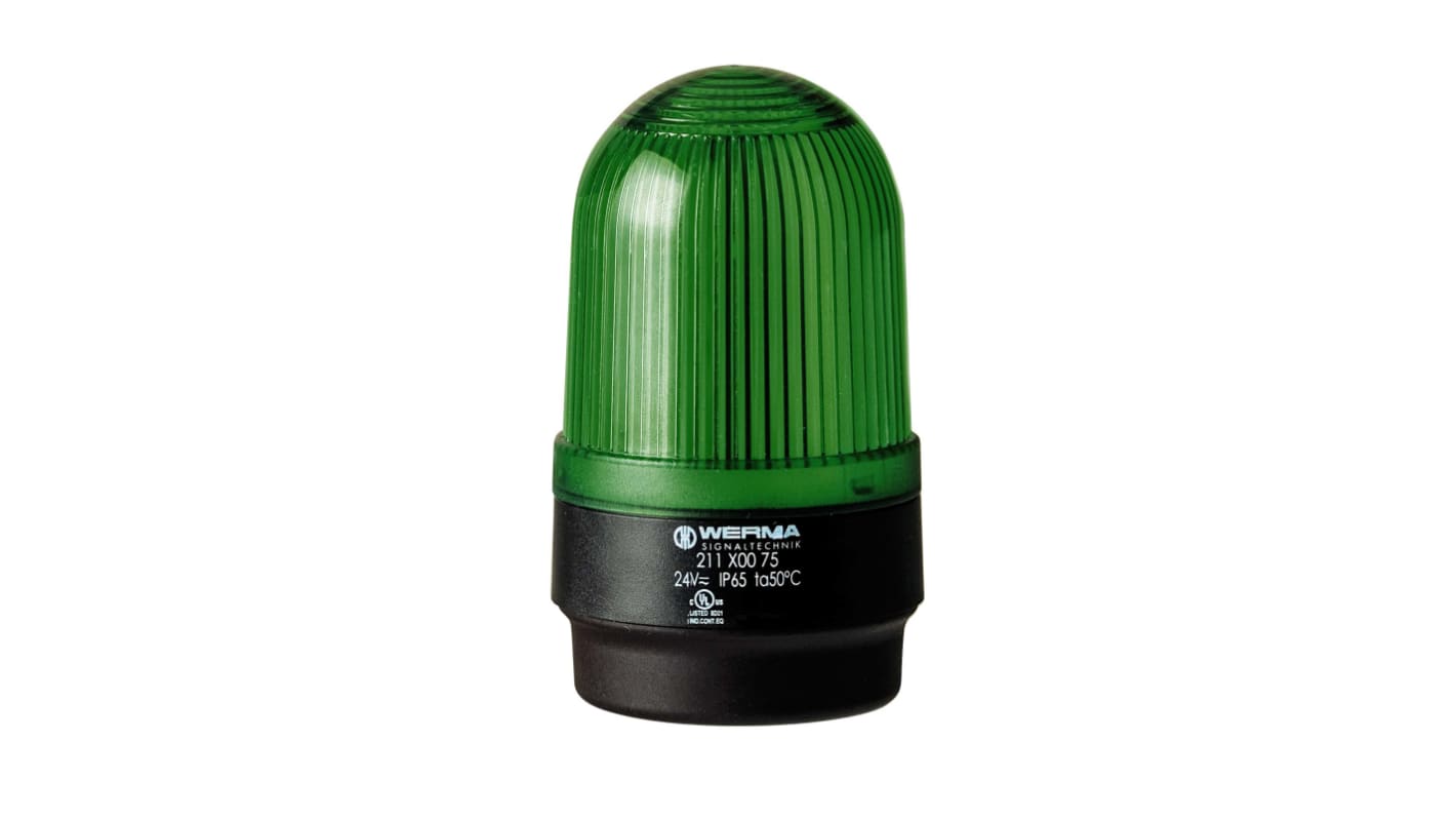 Werma 211 Series Green Continuous lighting Beacon, 115 V, Base Mount, LED Bulb