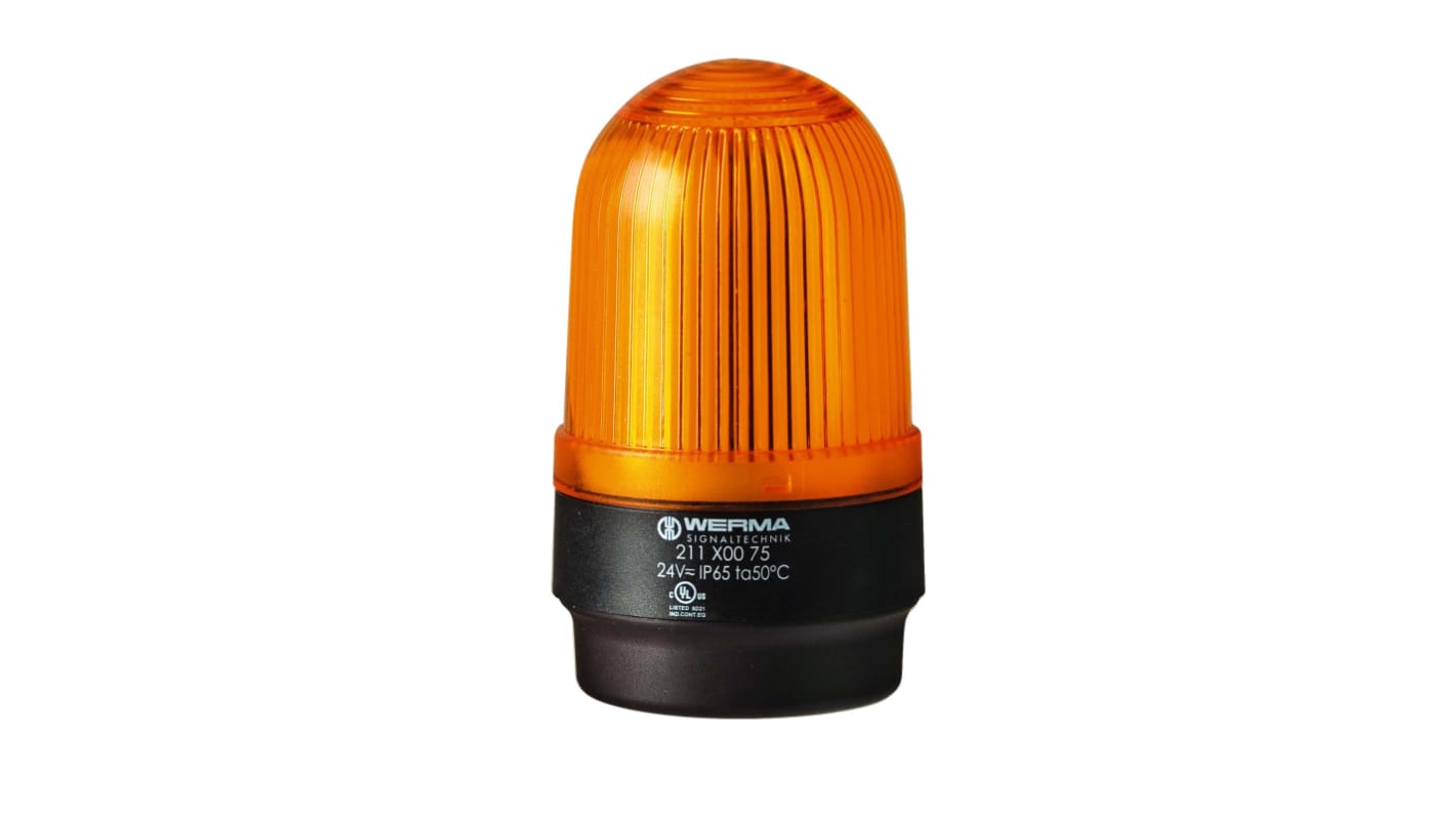 Werma 212 Series Yellow Flashing Beacon, 24 V, Base Mount, Xenon Bulb