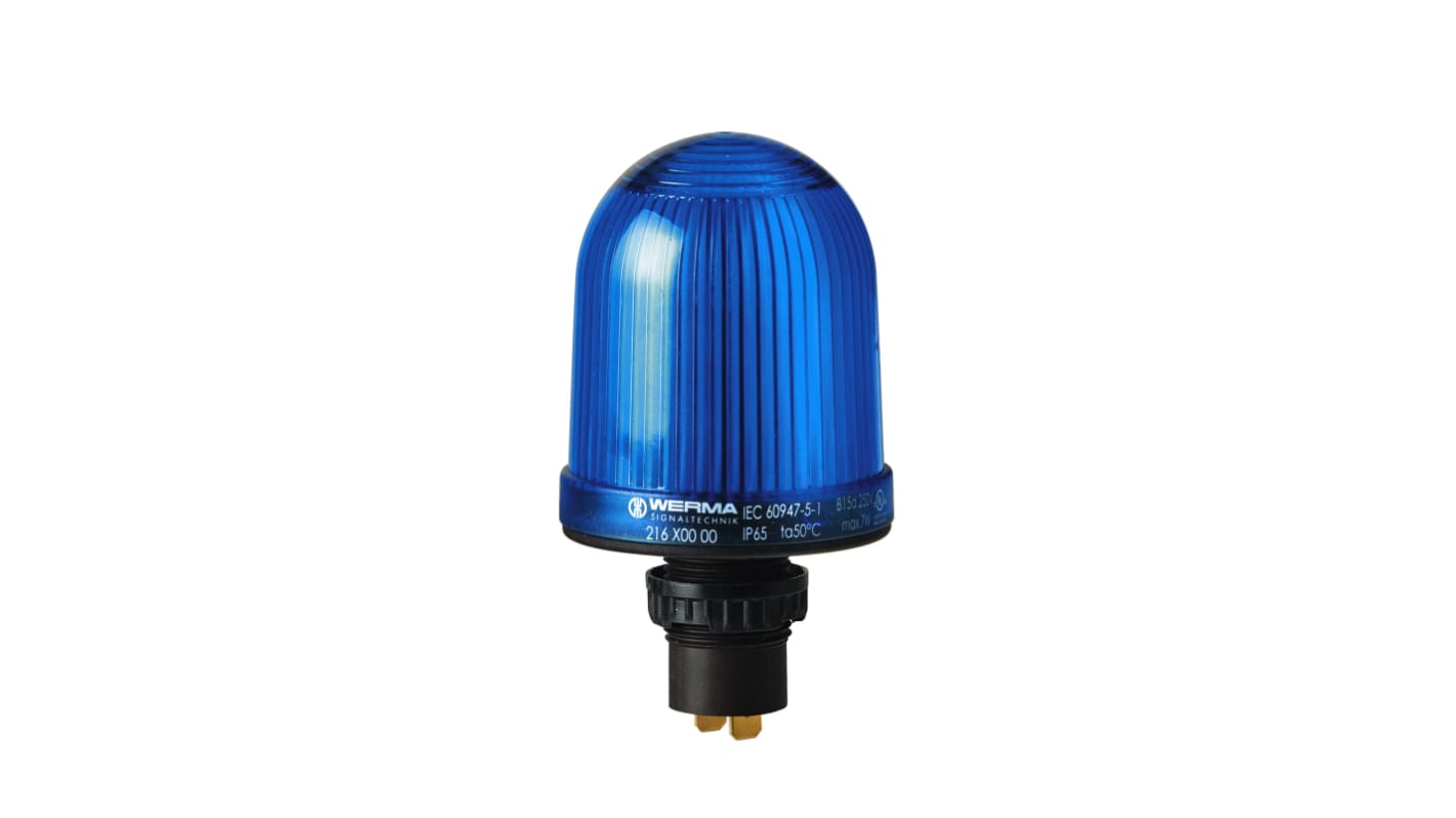 Werma 216 Series Blue Continuous lighting Beacon, 48 V, Built-in Mounting, Filament Bulb