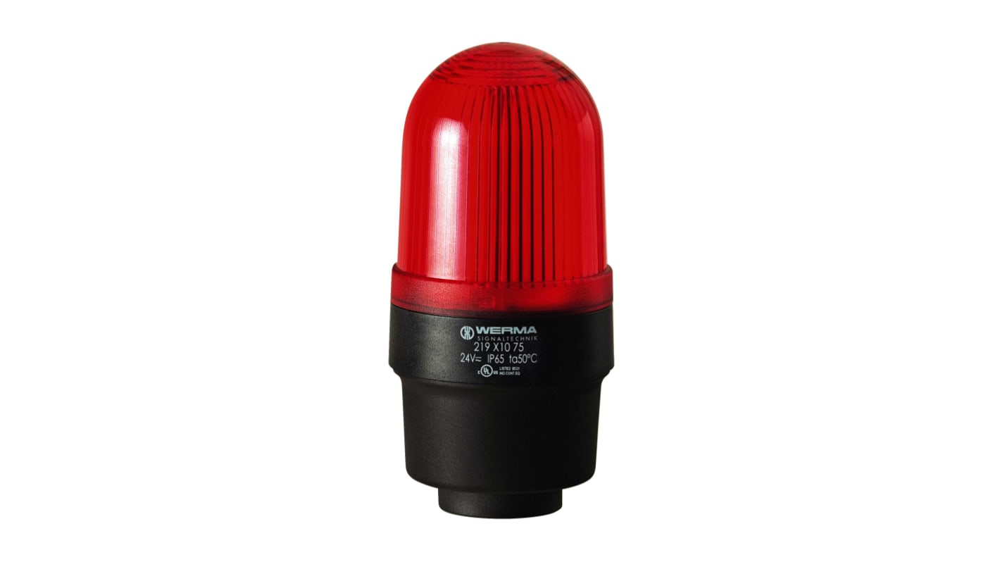 Werma 219 Series Red Continuous lighting Beacon, 24 V, Tube Mounting, LED Bulb