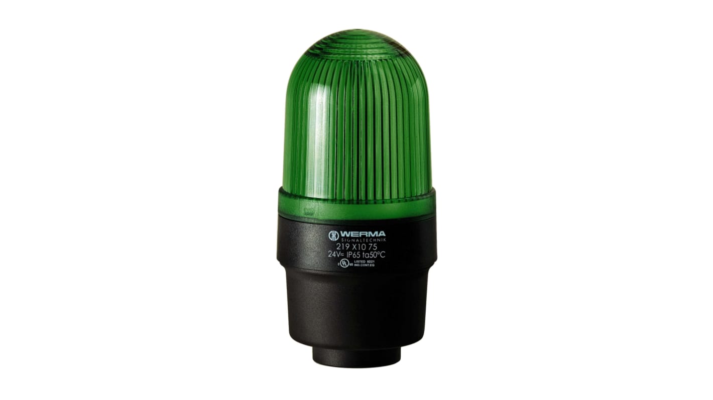 Werma 219 Series Green Continuous lighting Beacon, 230 V, Tube Mounting, LED Bulb