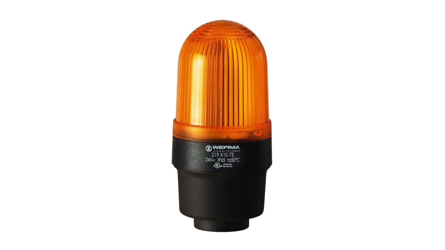 Werma 219 Series Yellow Continuous lighting Beacon, 24 V, Tube Mounting, LED Bulb