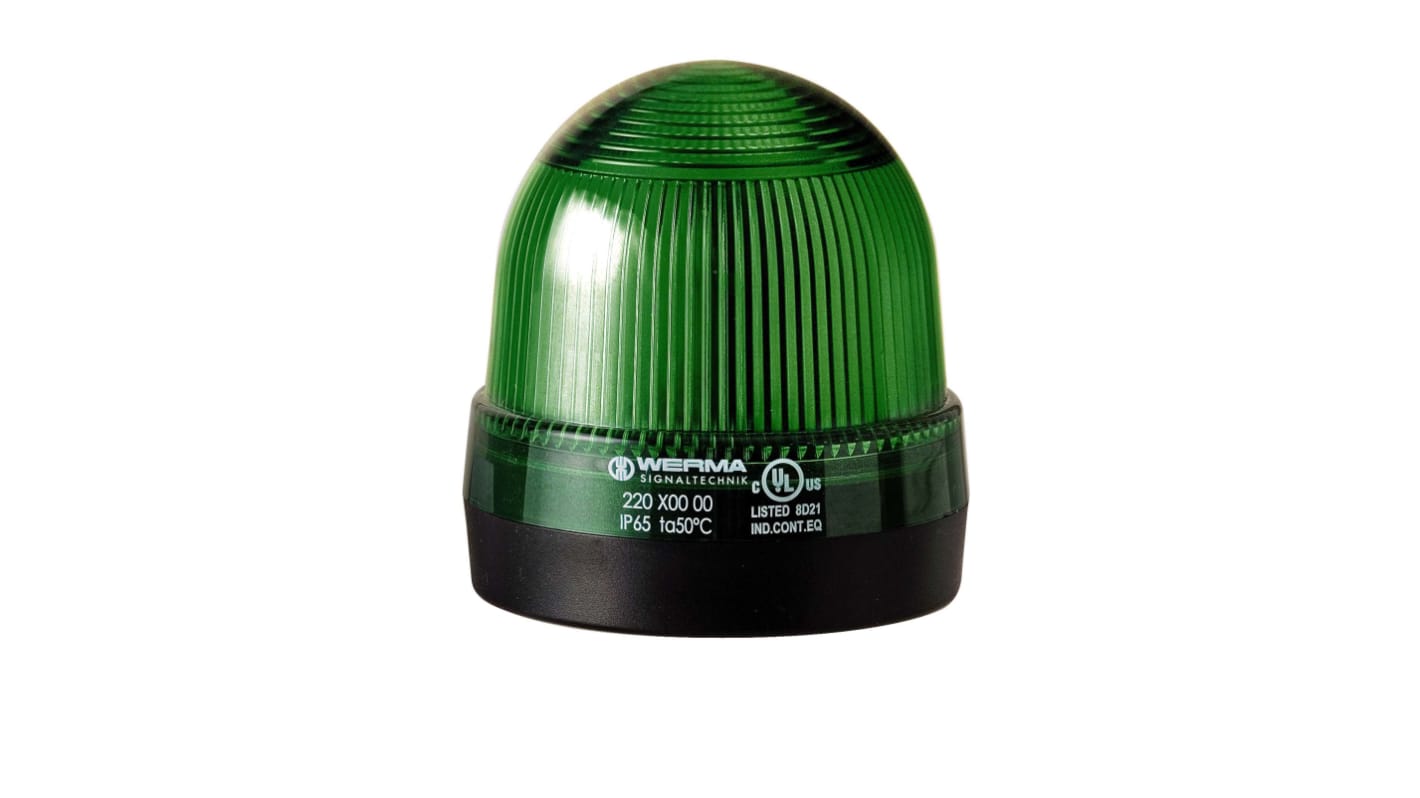 Werma 220 Series Green Continuous lighting Beacon, 12 → 230 V, Base Mount, Filament Bulb