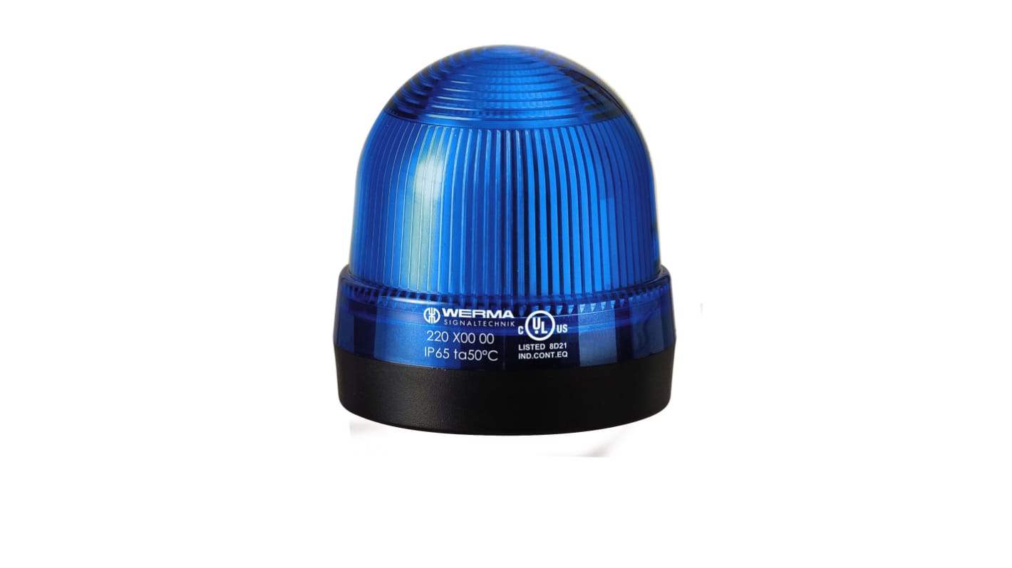 Werma 220 Series Blue Continuous lighting Beacon, 12 → 230 V, Base Mount, Filament Bulb