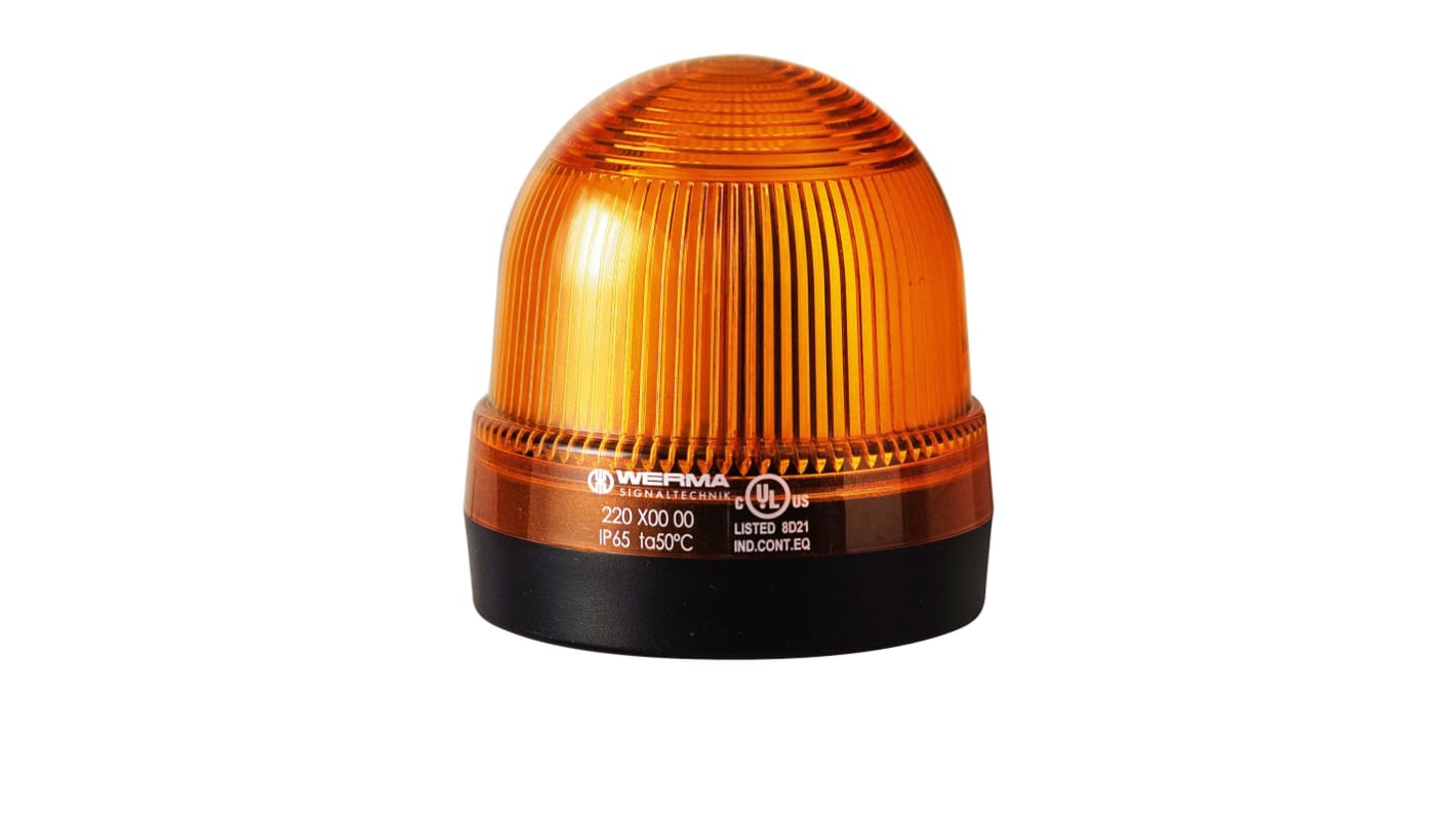 Werma 221 Series Yellow Continuous lighting Beacon, 230 V, Base Mount, LED Bulb