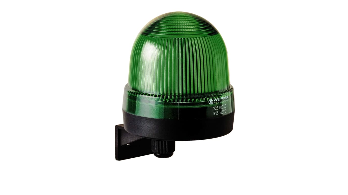 Werma 224 Series Green Continuous lighting Beacon, 230 V, Wall Mount, LED Bulb